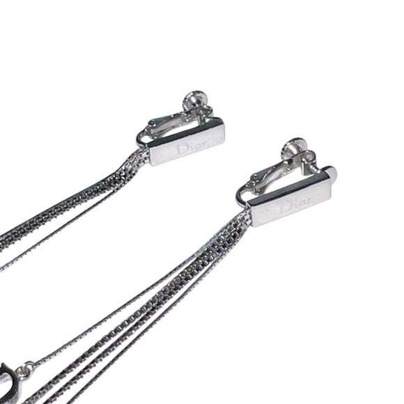 AUTH VTG Christian Dior Silver Long Chain D Charm Logo Fringe Tassel Earrings - Picture 5 of 15